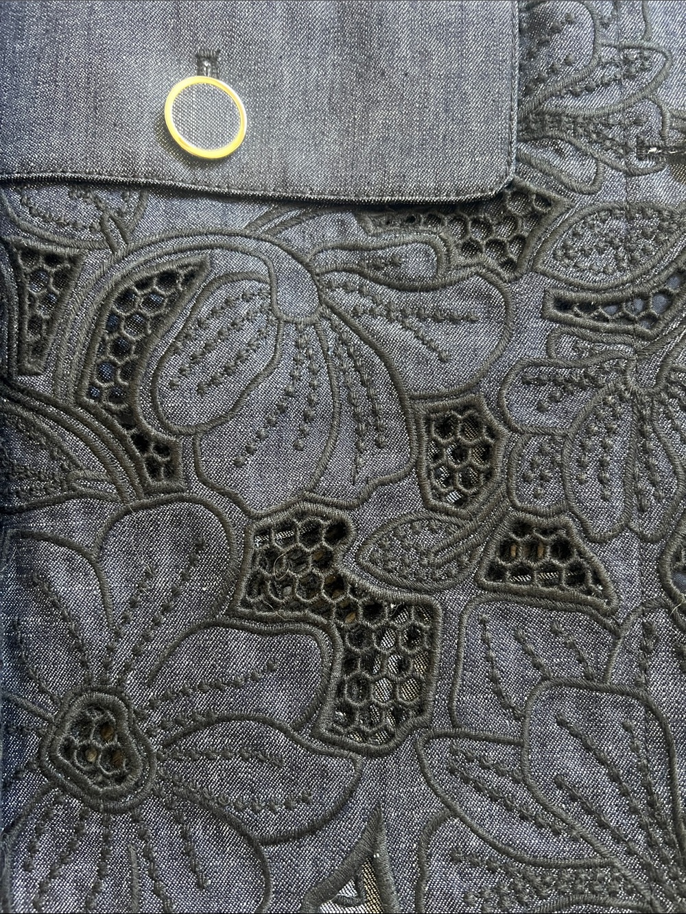 Veronica Beard Black Floral Embroidered Button-Up Jean Jacket - Picture 14 of 14